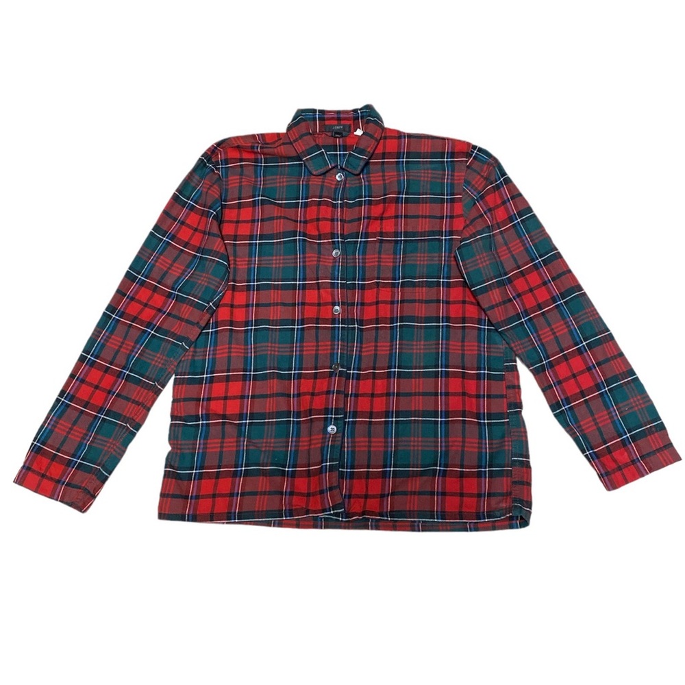 J Crew Red Plaid Button Down Sleep Shirt Size M